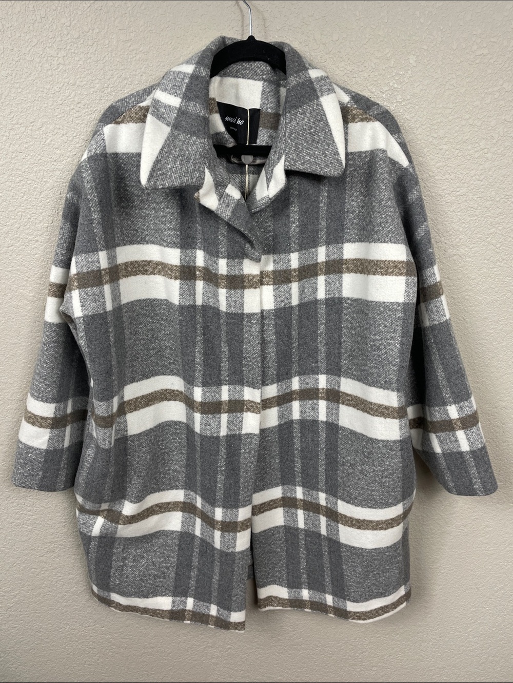 NWT Maxi Ho Napoli Federico Erre Plaid Check Coat Oversized Sz 46